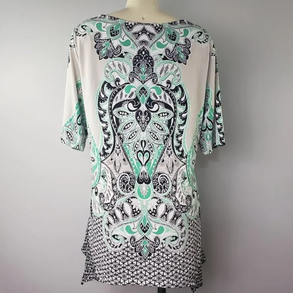 Valerie Stevens embellished top rhinestone stretch short sleeve asymmetr… - Picture 3 of 10